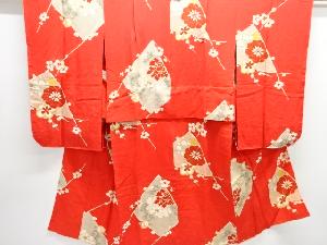 アンティーク　錦紗牡丹枝梅模様着物